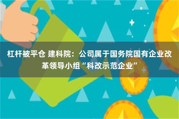 杠杆被平仓 建科院：公司属于国务院国有企业改革领导小组“科改示范企业”